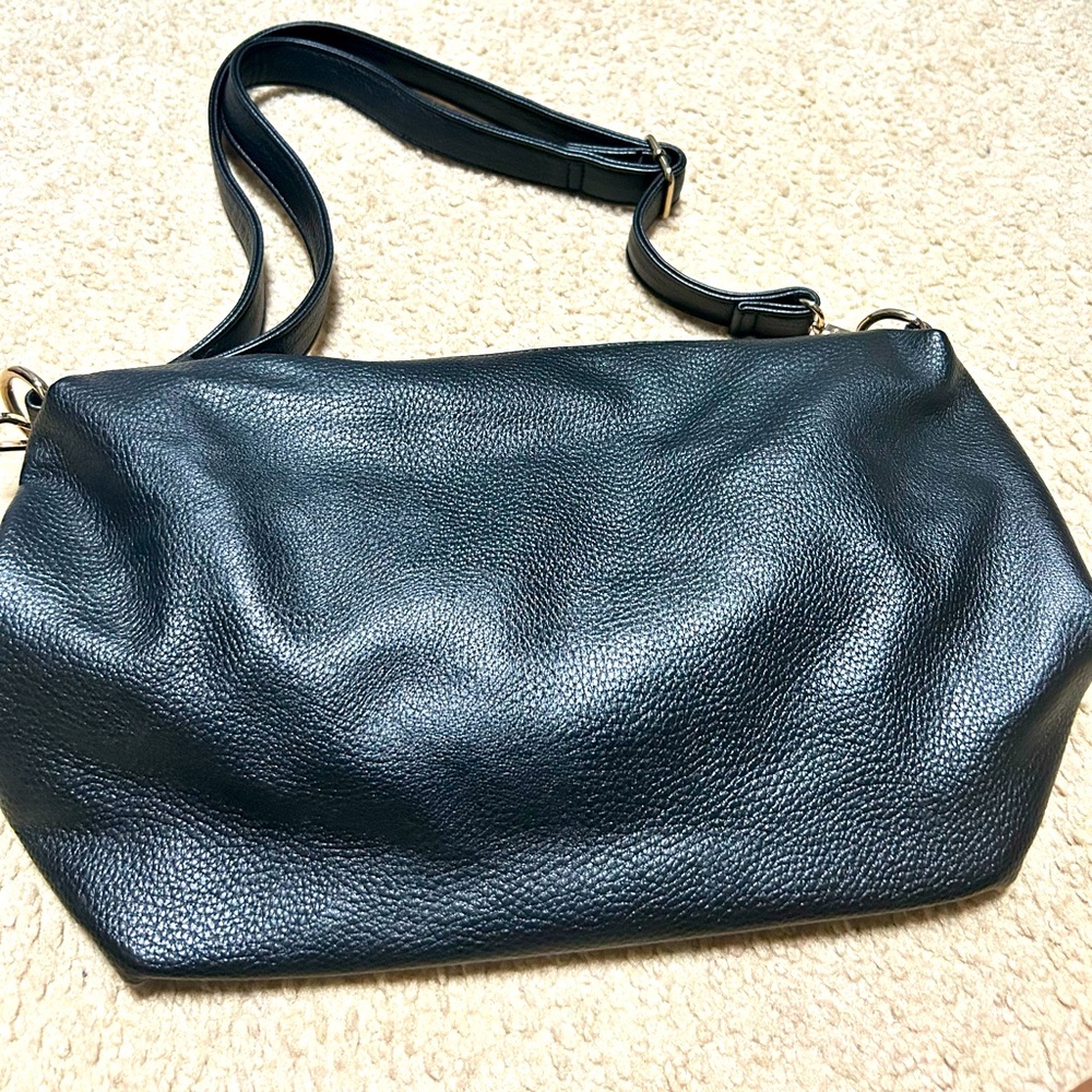 Faux Leather Shoulder Bag. W/ gold tone accents